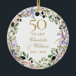 Floral Garland 50th Wedding Anniversary Photo Keramisch Ornament<br><div class="desc">Featuring a delicate watercolor floral lavender garland,  this chic botanical 50th wedding anniversary keepsake ornament can be personalized with your special anniversary information and photo on the reverse. Designed by Thisisnotme©</div>