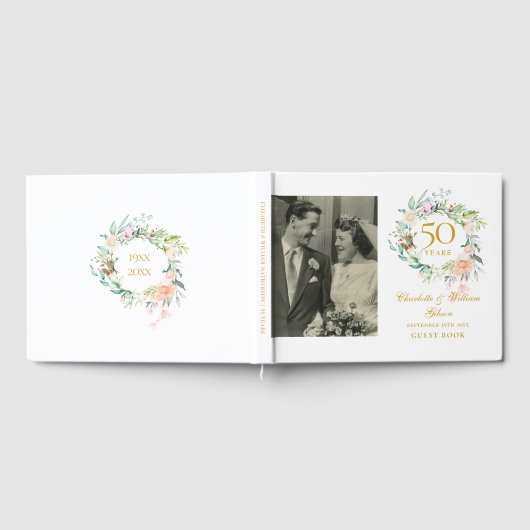 Floral Garland 50th Wedding Jubileum Foto Gastenboek (Volledig)