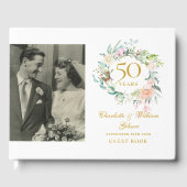Floral Garland 50th Wedding Jubileum Foto Gastenboek (Voorkant)