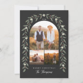 Floral Garland Arched 3 Foto Zwarte Kerst Kaart (Voorkant)
