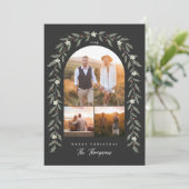 Floral Garland Arched 3 Foto Zwarte Kerst Kaart (Staand voorkant)