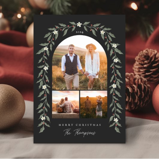 Floral Garland Arched 3 Foto Zwarte Kerst Kaart