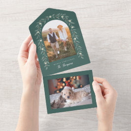 Floral Garland Boogfoto Groene Kerst Kaart