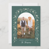 Floral Garland Boogfoto Groene Kerst Kaart (Voorkant)