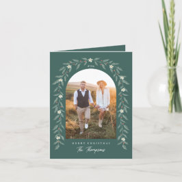 Floral Garland Boogfoto Groene Kerst Kaart