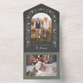 Floral Garland Boogfoto Zwarte Kerst Kaart (Binnen)