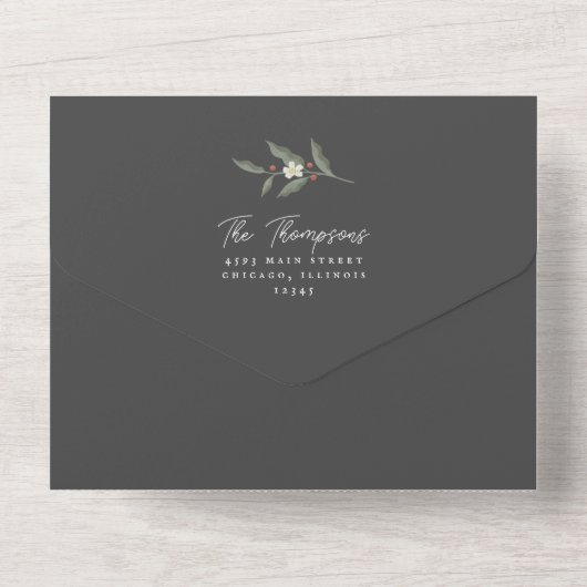 Floral Garland Boogfoto Zwarte Kerst Kaart (Achterkant)