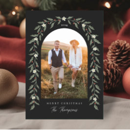 Floral Garland Boogfoto Zwarte Kerst Kaart