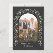 Floral Garland Boogfoto Zwarte Kerst Kaart (Voorkant)
