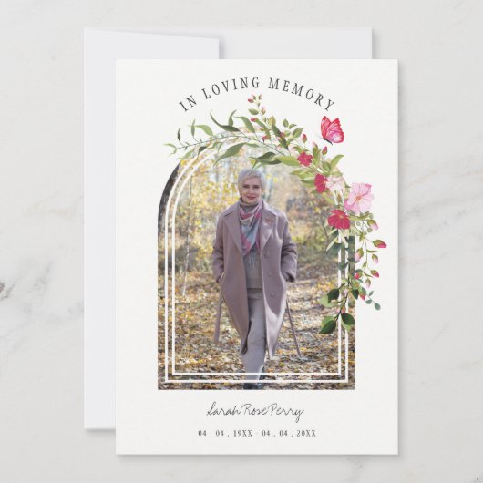 Floral Garland Butterflies Memorial Dear Ones Kaart (Voorkant)