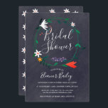 Floral Garland Chalkboard Vrijgezellenfeest Kaart<br><div class="desc">Met een moderne bloemenslinger van lentebloemen op een armoedige chique krijtbordachtergrond. Personaliseer de bruid om zijn naam in wit script en de vrijgezellenfeest details op deze elegante bruidsdouche uitnodiging. Het omgekeerde heeft een  madeliefpatroon. Ontworpen door Thisnotme©</div>