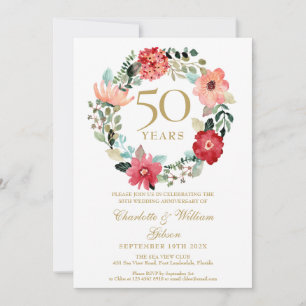 Floral Garland Chic Gold 50th Wedding Jubileum Kaart