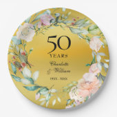 Floral Garland Gold Foil 50e bruiloft Jubileum Papieren Bordje (Voorkant)
