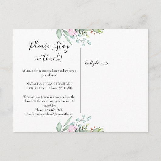 Floral Garland Gold New Address We hebben Home ver Aankondigingskaart (Achterkant)