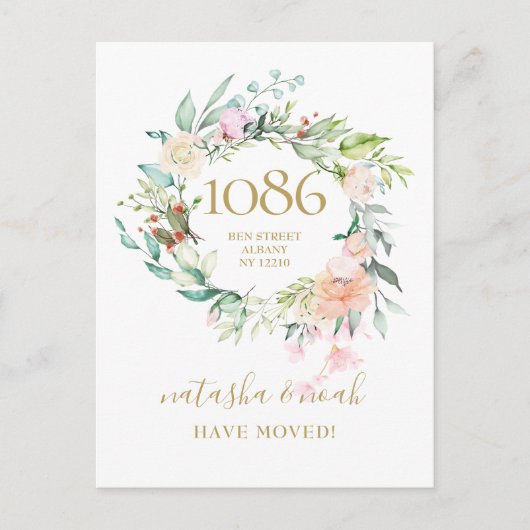 Floral Garland Gold New Address We hebben Home ver Aankondigingskaart (Voorkant)
