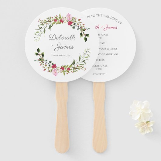 Floral Garland in Pink & Red for Outdoor Wedding Handwaaier (Voorkant en achterkant)