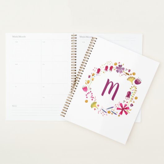 Floral Garland Monogram moderne Waterverf Planner (Display)