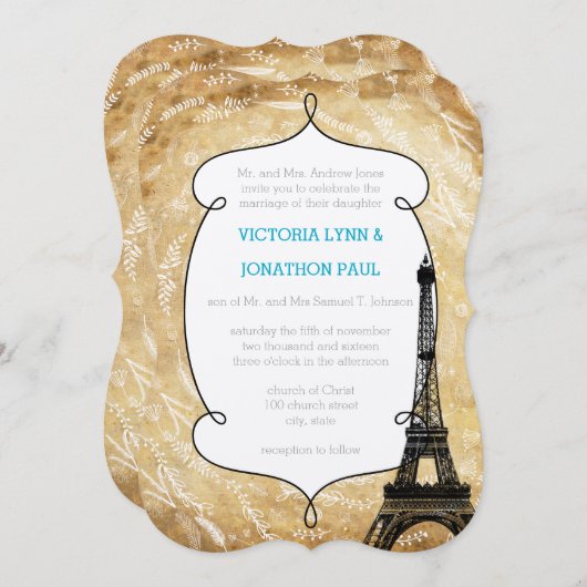 Floral Garland Paris Destination Wedding Kaart (Voorkant / Achterkant)