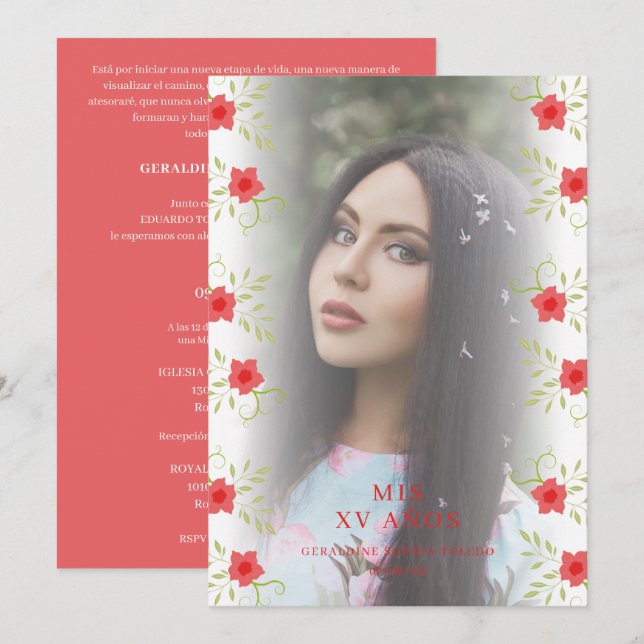 Floral Garland Quinceañera Geavanceerde Foto (Voorkant / Achterkant)