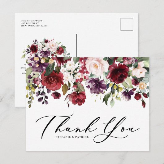 Floral Garland: Rode en Paarse Waterverf Briefkaart (Voorkant / Achterkant)