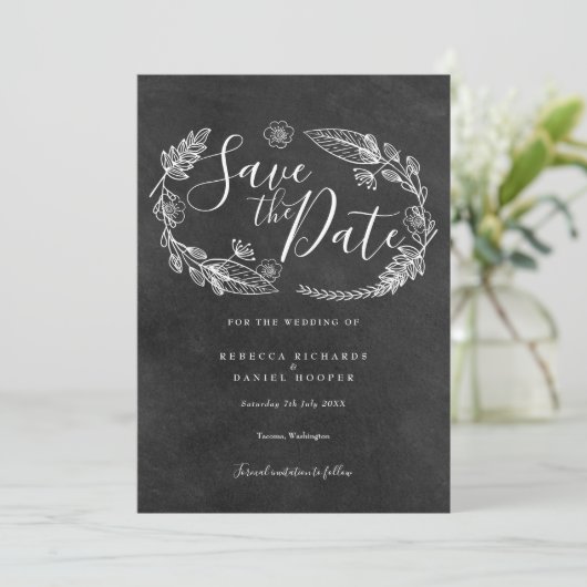 Floral Garland Script Save The Date (Staand voorkant)