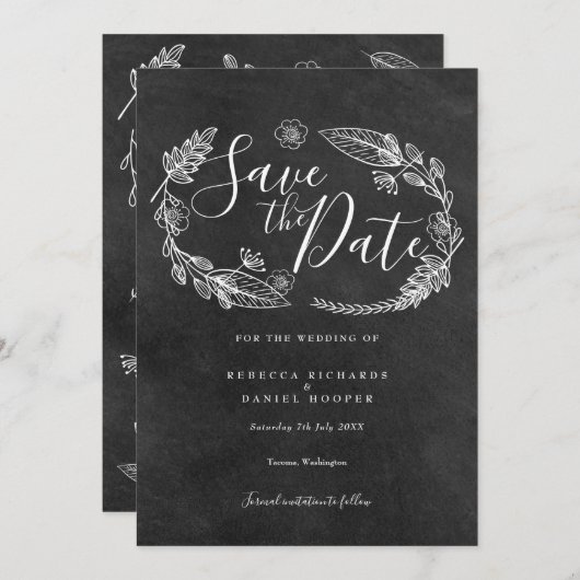 Floral Garland Script Save The Date (Voorkant / Achterkant)