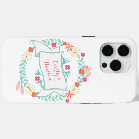 Floral Garland Trouwdatum Namen of Quote Case-Mate iPhone Case (Achterkant (horizontaal))