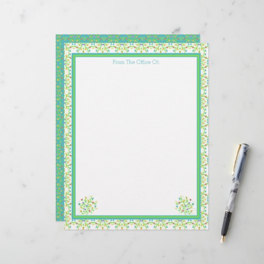 Floral geaccentueerd designer briefpapier blad pap briefhoofd (Voorkant / Achterkant in situ)