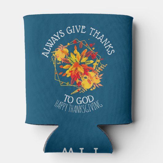 Floral GEEFT ALTIJD BEDANKT AAN GOD Monogram Blikjeskoeler (Achterkant)