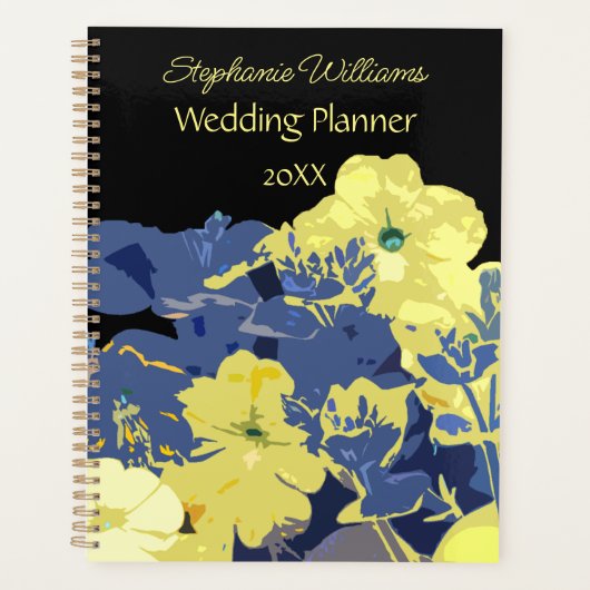 Floral Geel Blauw Aangepaste Naam Huwelijkscadeau Planner (Voorkant)