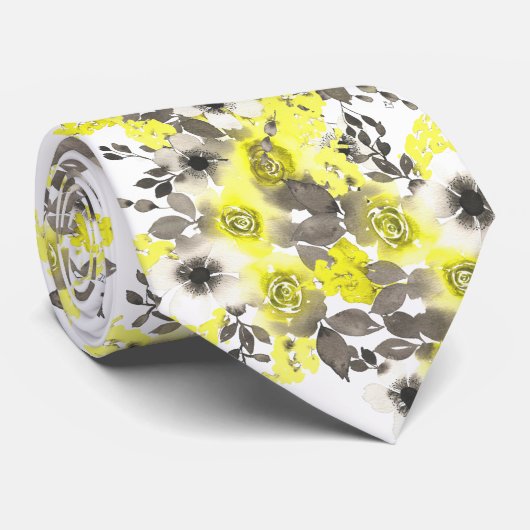 Floral geel en grijs stropdas (Opgerold)