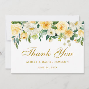 Floral geel goud bruiloft dank u bedankkaart