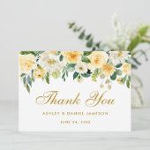 Floral geel goud bruiloft dank u bedankkaart (Staand voorkant)