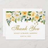 Floral geel goud bruiloft dank u bedankkaart (Voorkant / Achterkant)