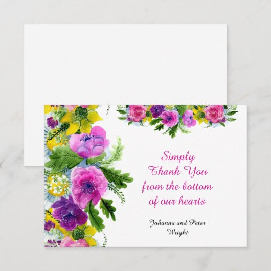 Floral, geel, paars, fuchsia.. een vrolijk. bedankkaart (Voorkant / Achterkant)