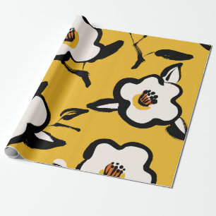 Floral  geel patroon met schetterende hand dr cadeaupapier