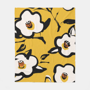 Floral  geel patroon met schetterende hand dr fleece deken