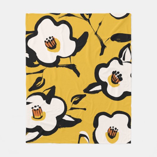 Floral geel patroon met schetterende hand dr fleece deken (Voorkant)