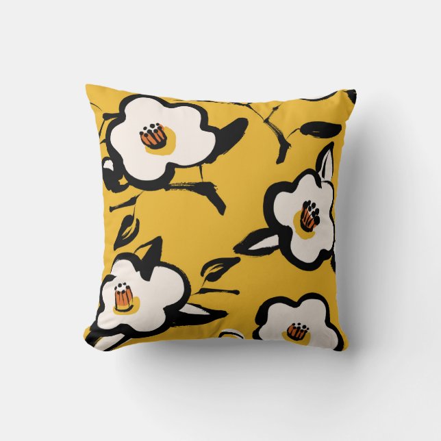 Floral  geel patroon met schetterende hand dr kussen (Voorkant)