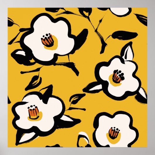 Floral geel patroon met schetterende hand dr poster (Voorkant)