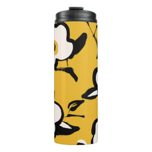 Floral geel patroon met schetterende hand dr thermosbeker