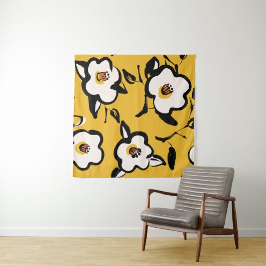 Floral  geel patroon met schetterende hand dr wandkleed (In Situ (horizontaal))