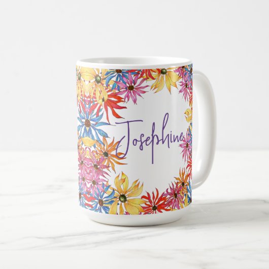 Floral geïllustreerde gepersonaliseerde bazen Mok (Voorkant rechts)