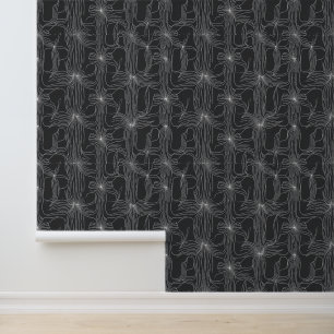 Floral-geïnspireerde Abstract Line Art Pattern Behang