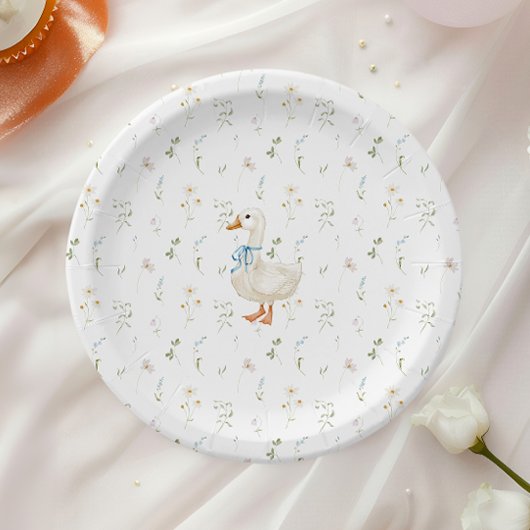 Floral Gekke Goose Blue Bow Floral Baby shower Papieren Bordje