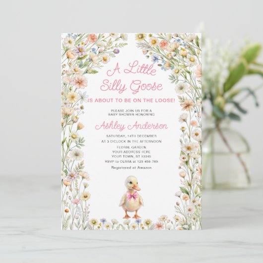 Floral Gekke Goose Girl Baby shower Kaart (Staand voorkant)