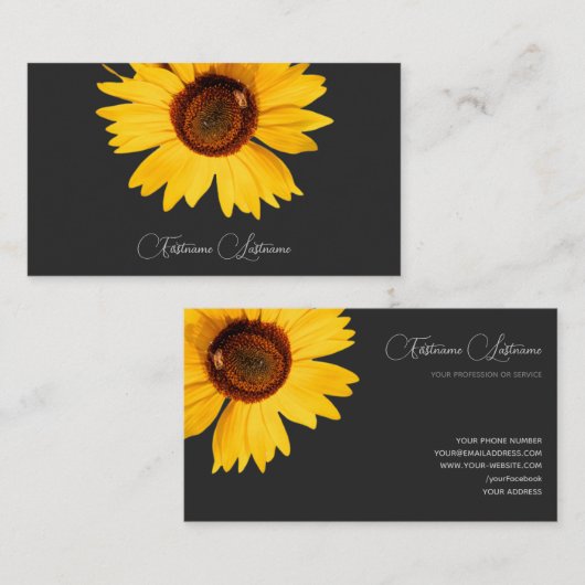 Floral-gele zonnebloemen voor bijenkalligrafie don visitekaartje (Voorkant / Achterkant)