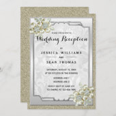 Floral Gem ingelijst, Goud & Zilver Bruiloft Recep Kaart (Voorkant / Achterkant)