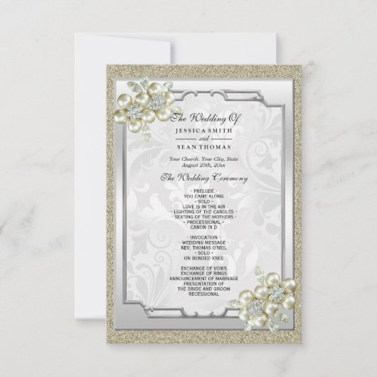 Floral Gem ingelijst, Goud & Zilver Huwelijksprogr (Voorkant)