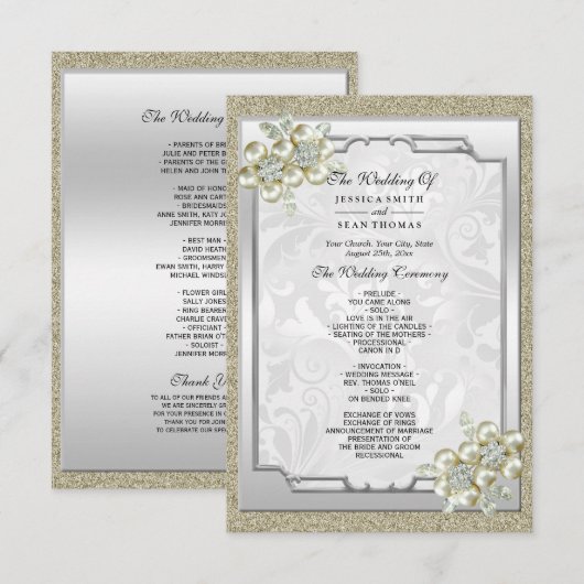 Floral Gem ingelijst, Goud & Zilver Huwelijksprogr (Voorkant / Achterkant)